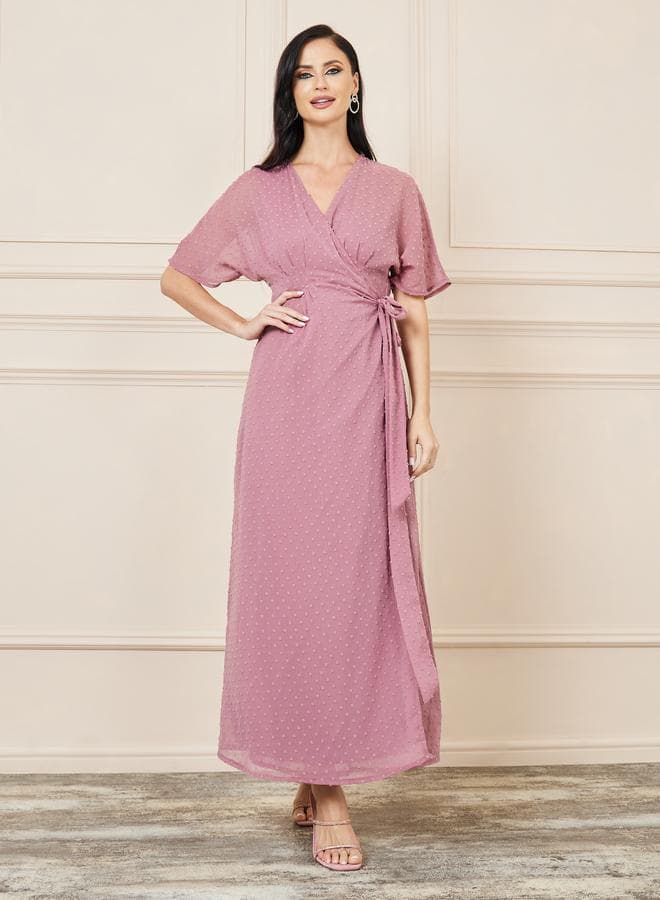 Styli Dobby Batwing Sleeves Wrap Maxi Dress - Image 1