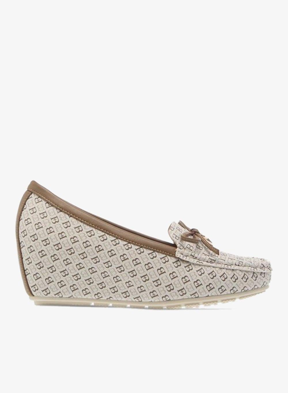 Monogram Print Wedge Shoes with Bow Detail - Image 1