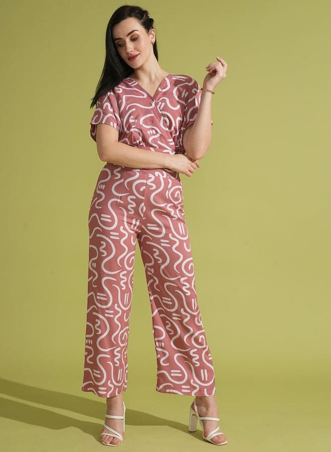 Globus Abstract Print Wrap Crop Top Trouser Co-Ords - Image 1