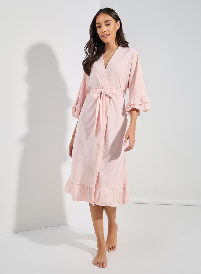 Jersey Robe with Ruffle Sleeves and Hem - Image 1
