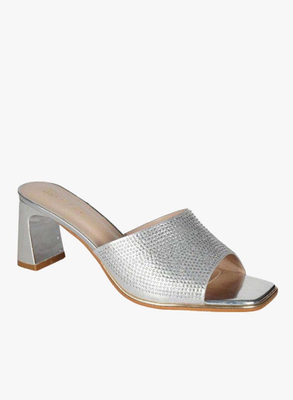 221-119 Zayna Ladies Silver High Block Heel Slip-On Sandals - Image 1