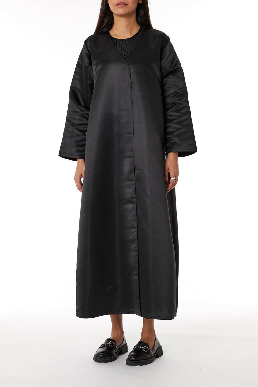 Satin Embroidered Abaya with Elegant Detailing - Image 1
