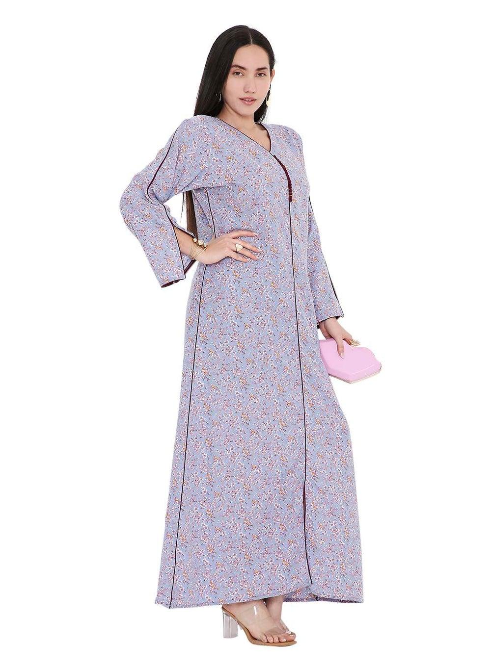 Long Viscose Printed Arabic Farasha Casual Jalabiya Dress - Image 1