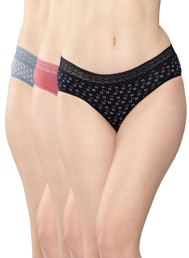 Leading Lady Pack of 3 Printed Lace Waistband Bikini - Image 1