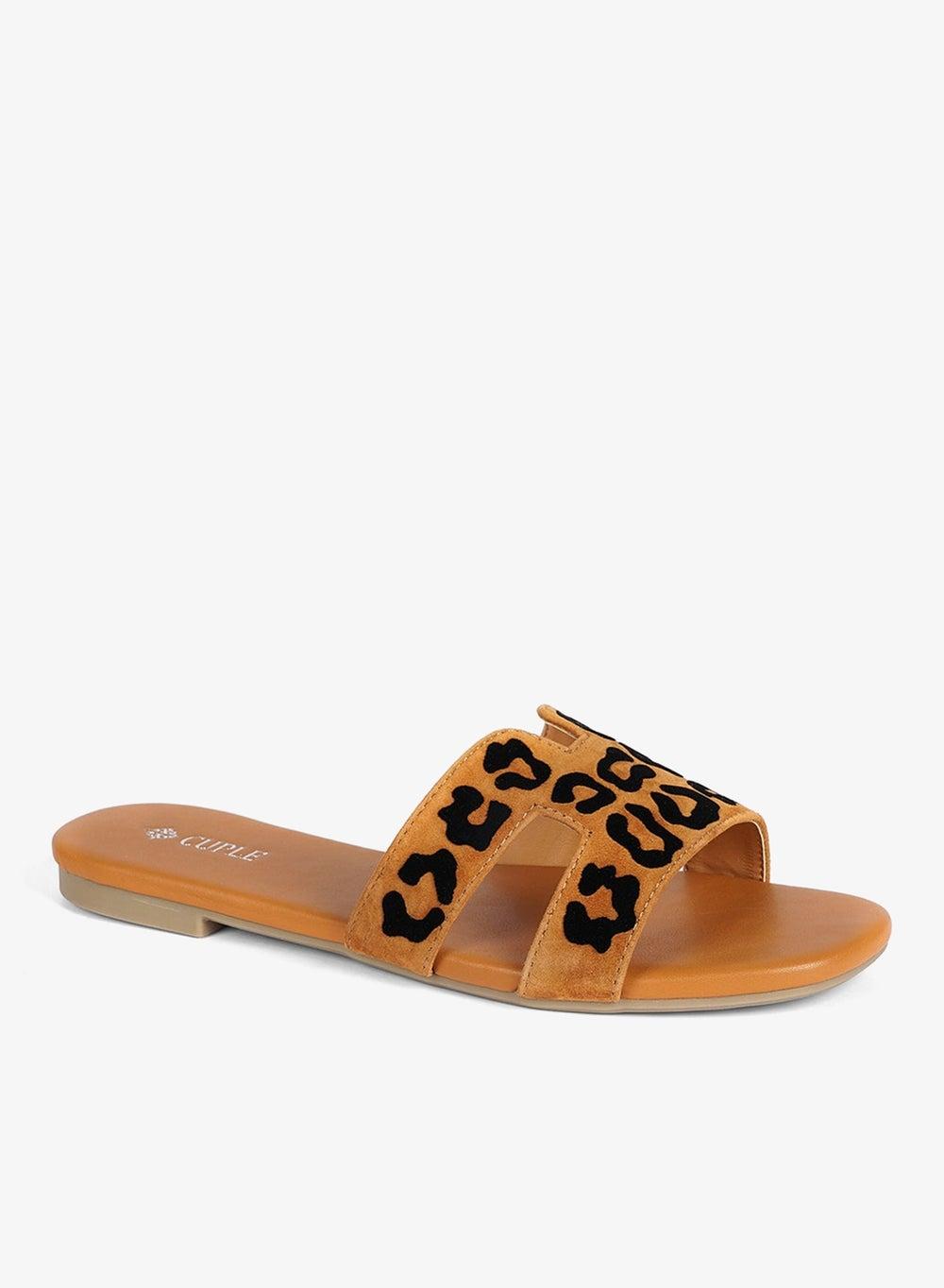 Ladies Printed Flat Slide Sandals - Image 1