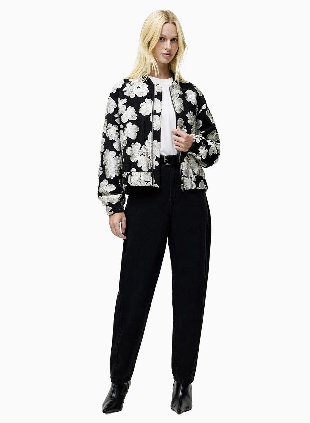 Lora Poly Jacquard Floral Applique Bomber Jacket - Image 1