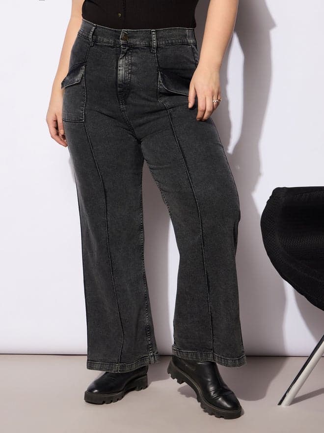 SASSAFRAS Plus Size Straight Fit Jeans with Front Seam Detail - Image 1