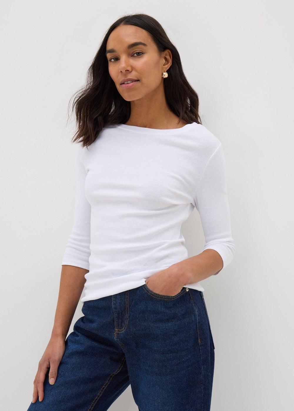White 3/4 Sleeve Perfect T-Shirt - Image 1