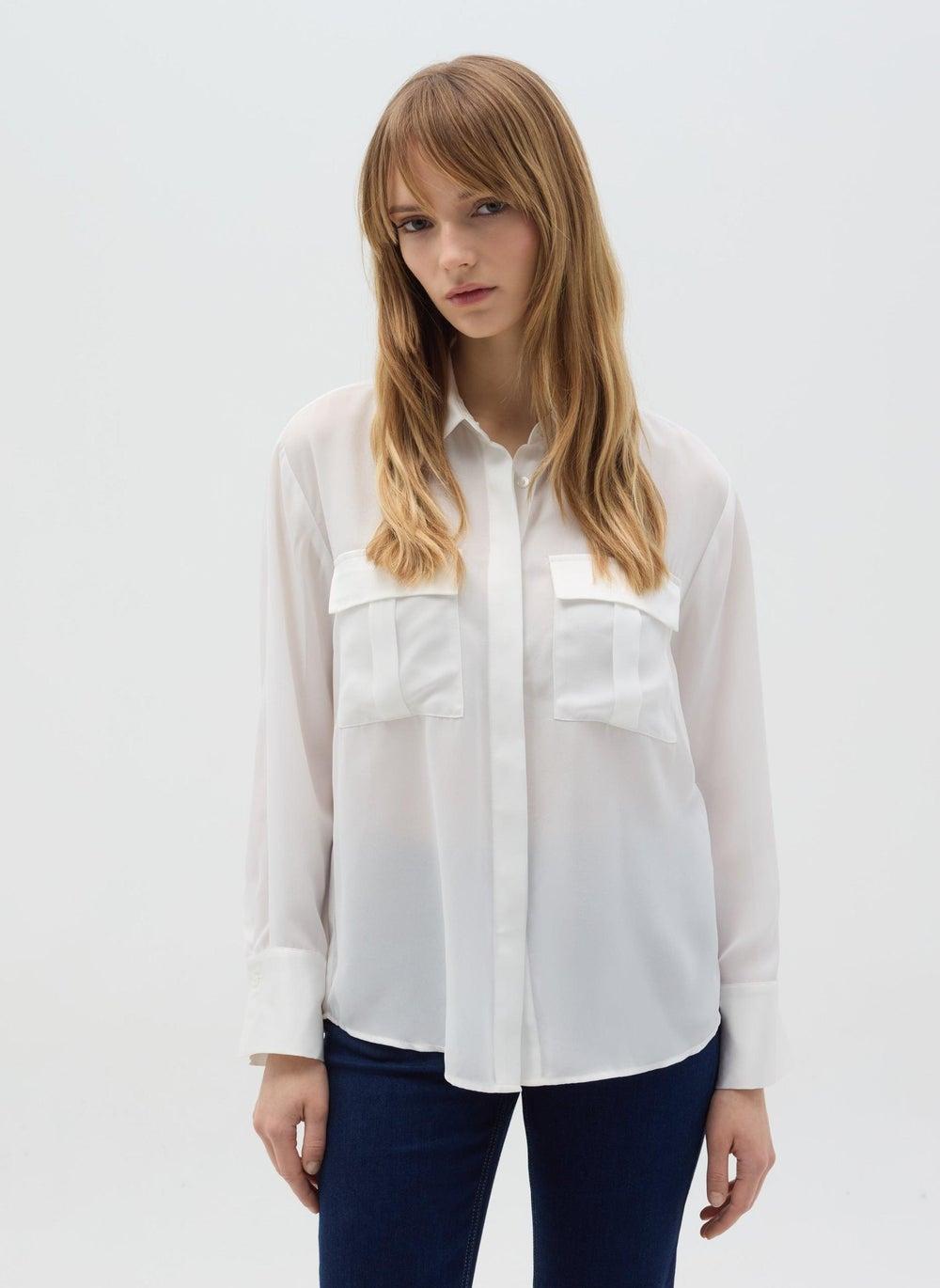 Shirt With Satin Details and Bluff Collar - Image 1