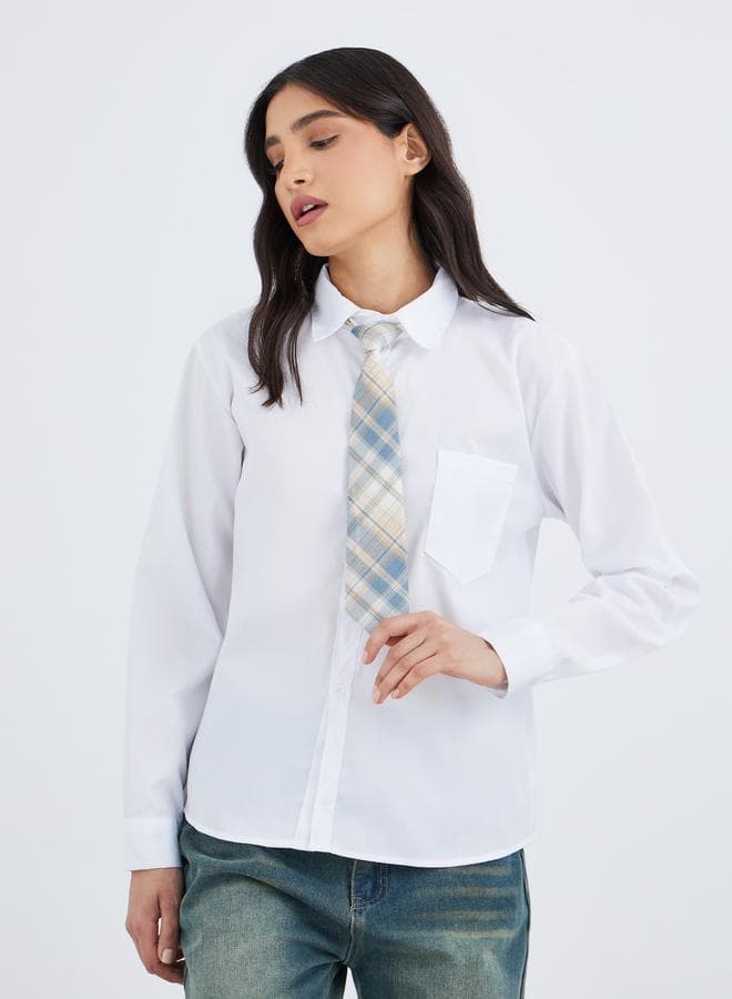 Solid Long Sleeve Shirt with Tie - Image 1