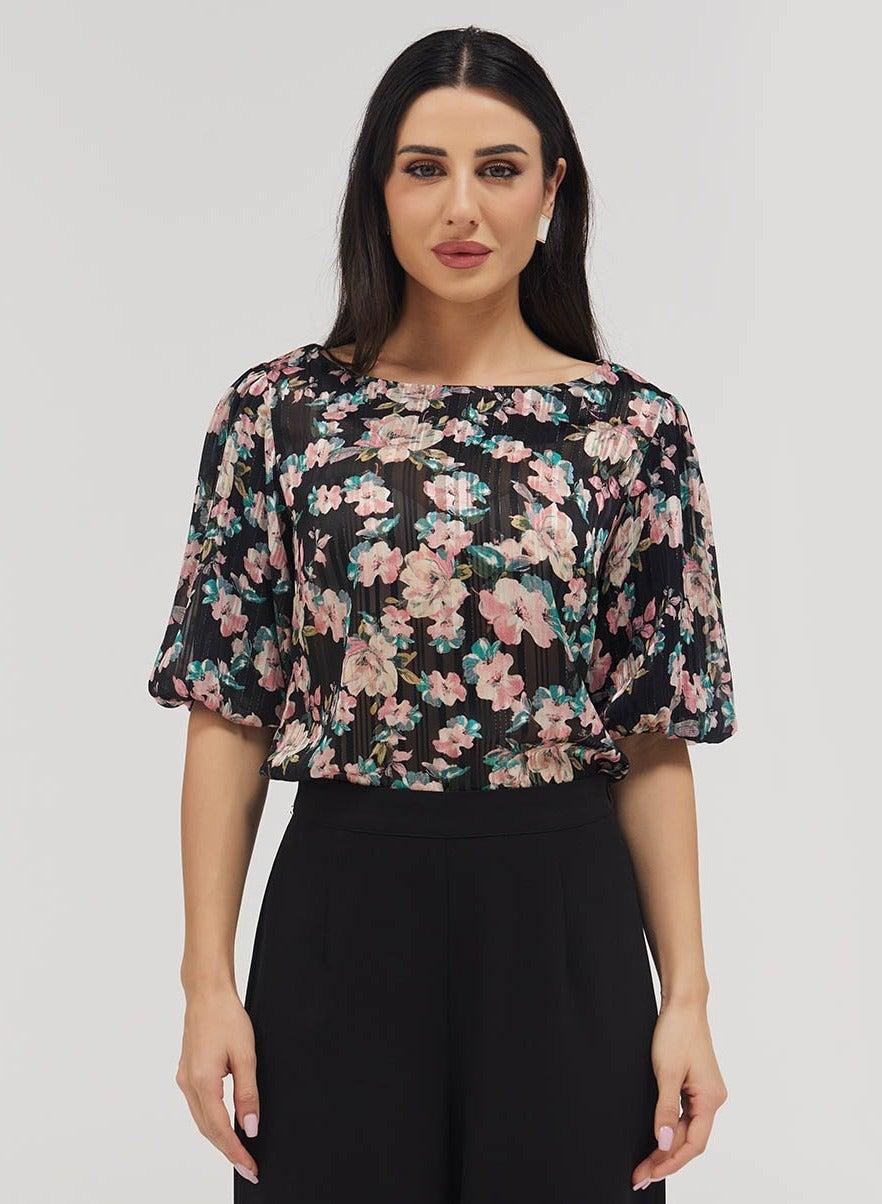 Wide Neck Crushed Chiffon Formal Top - Image 1
