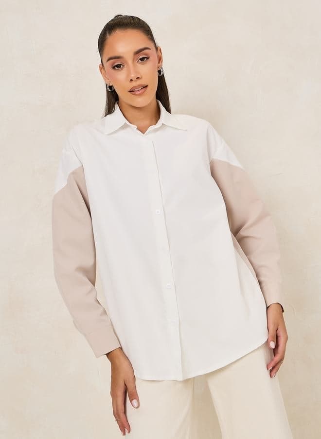 Styli Colorblock Oversized Longline Woven Shirt - Image 1