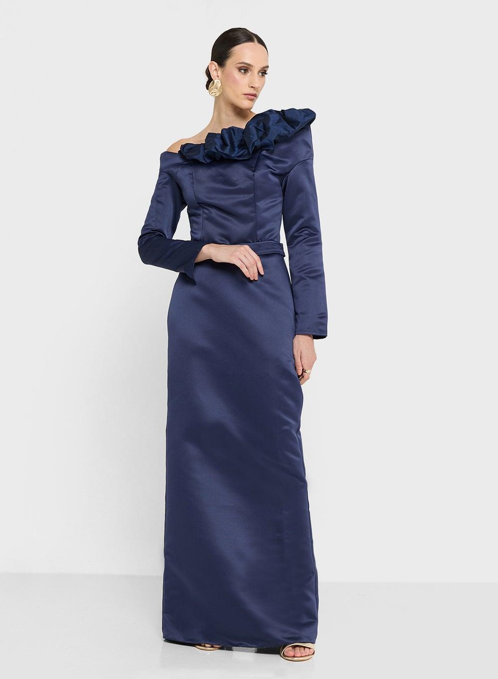 Off Shoulder Maxi Dress With Statement Ruffles - Image 1