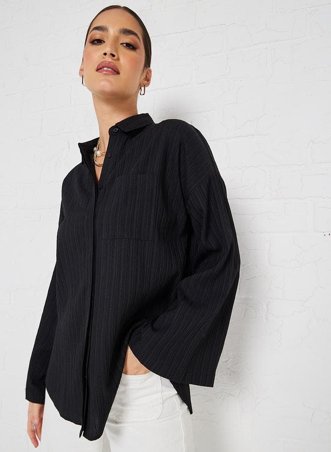Styli Flare Sleeve Oversized Longline Crepe Shirt - Image 1