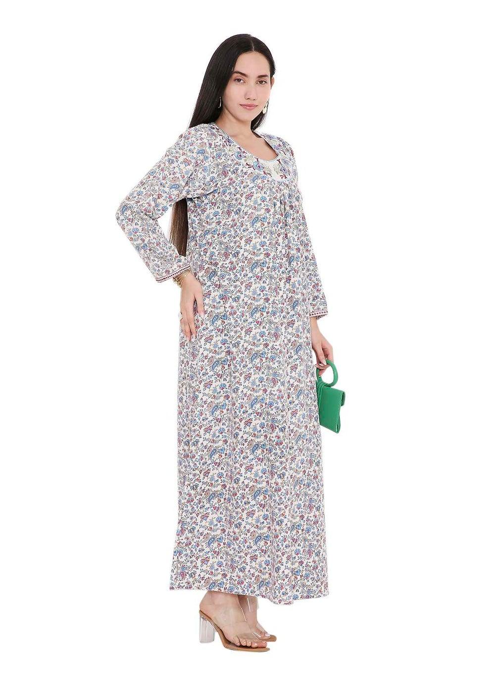 Elegant Farasha Jalabiya with Thread Embroidery and Print - Image 1