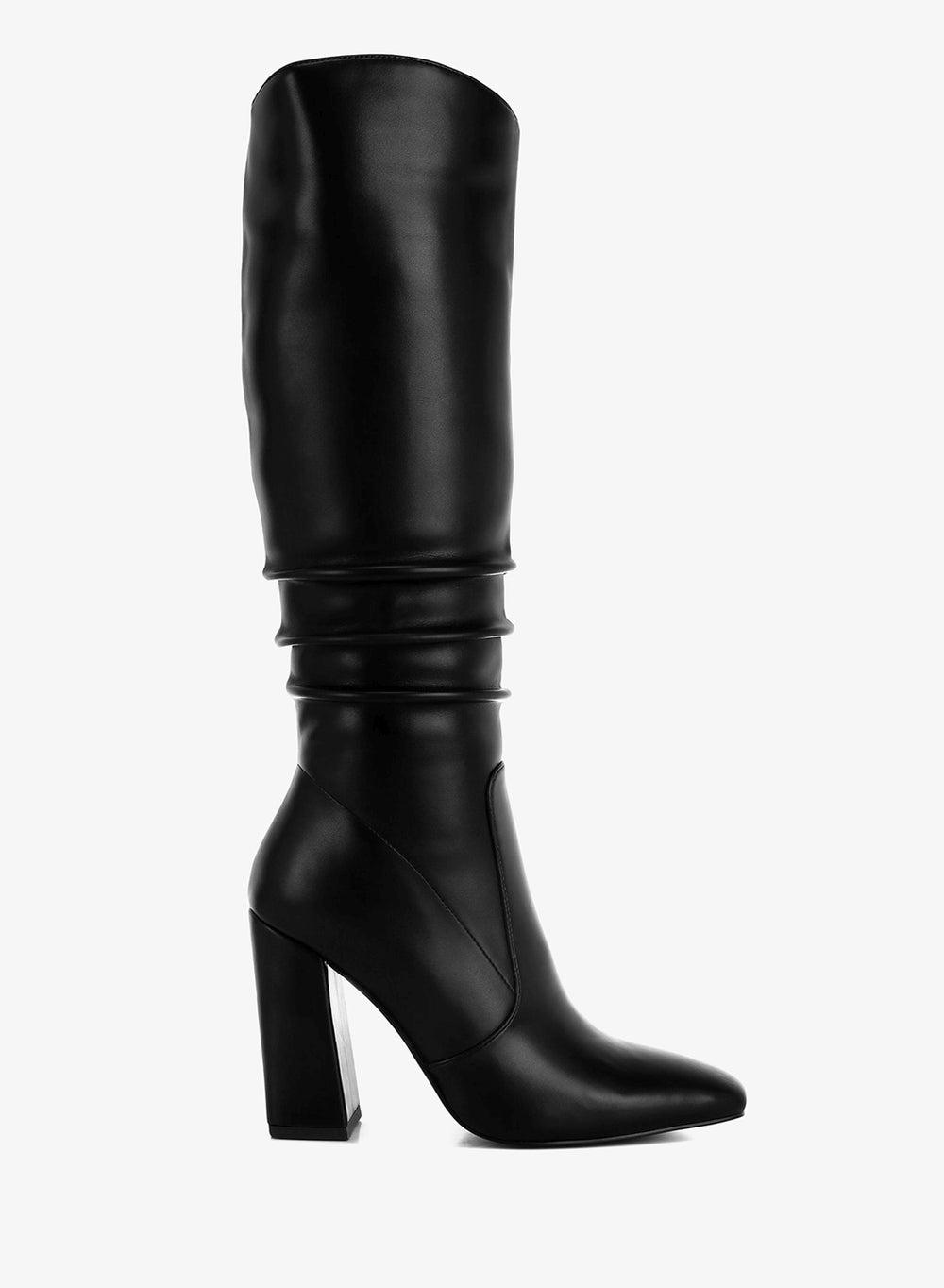 Black Slouchy Calf Boots with Square Toe - Image 1