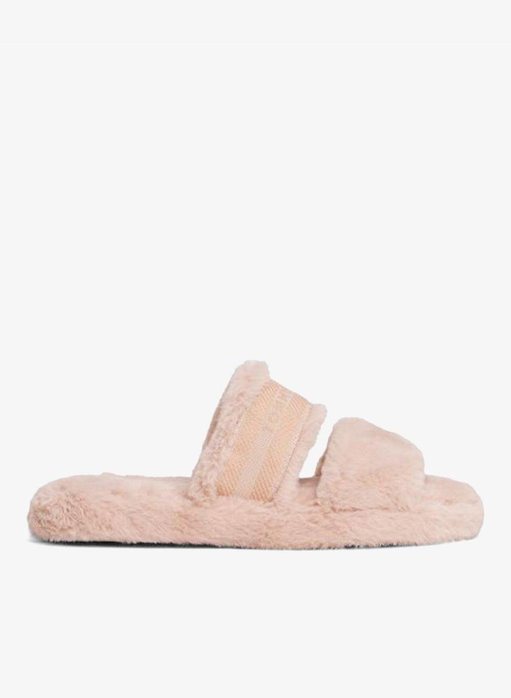 Faux Fur Slipper with Woven Logo Detail - Image 1