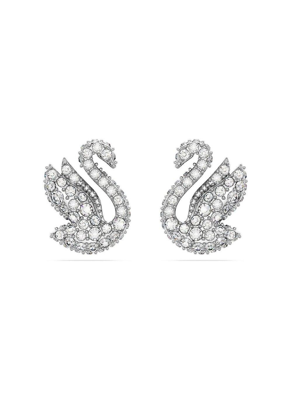 Iconic Swan Rhodium Plated Crystal Stud Earrings - Image 1