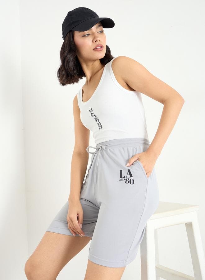 Styli Women Grey Graphic Print Oversized Shorts - Image 1