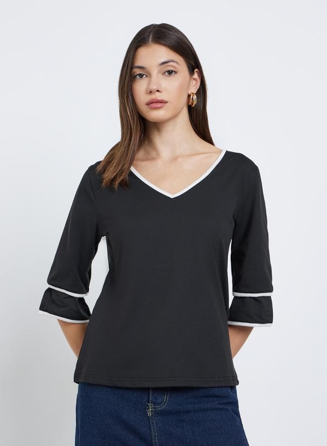 Take Two Black V-Neck T-Shirt with Contrast Trim - Image 1