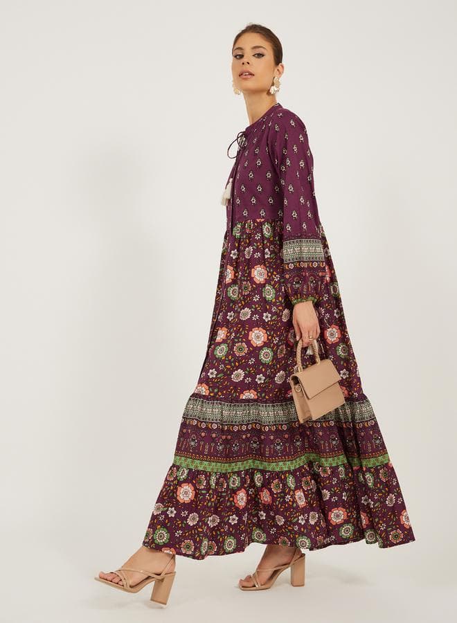 Floral Print Long Sleeve Tiered Maxi Dress - Image 1