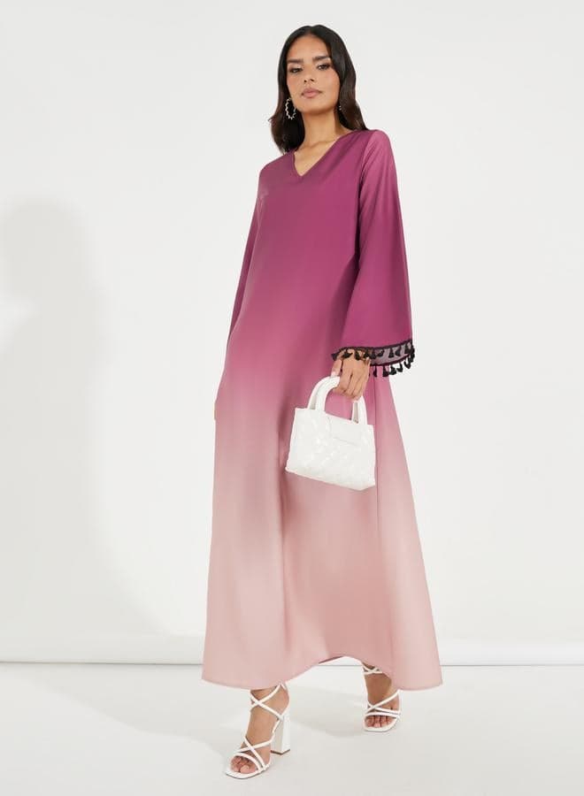 Gradient Effect Jalabiya with Tassel Detail - Image 1