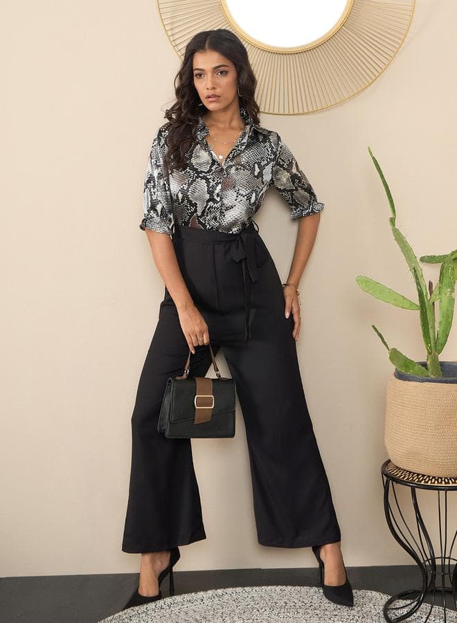 Stylestone Satin Snake Print Buttoned Jumpsuit - Image 1