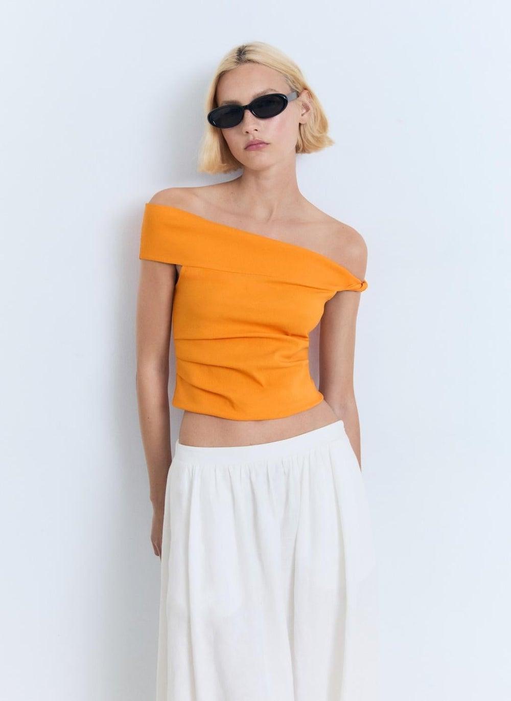 Asymmetrical Strapless Draped Top - Image 1