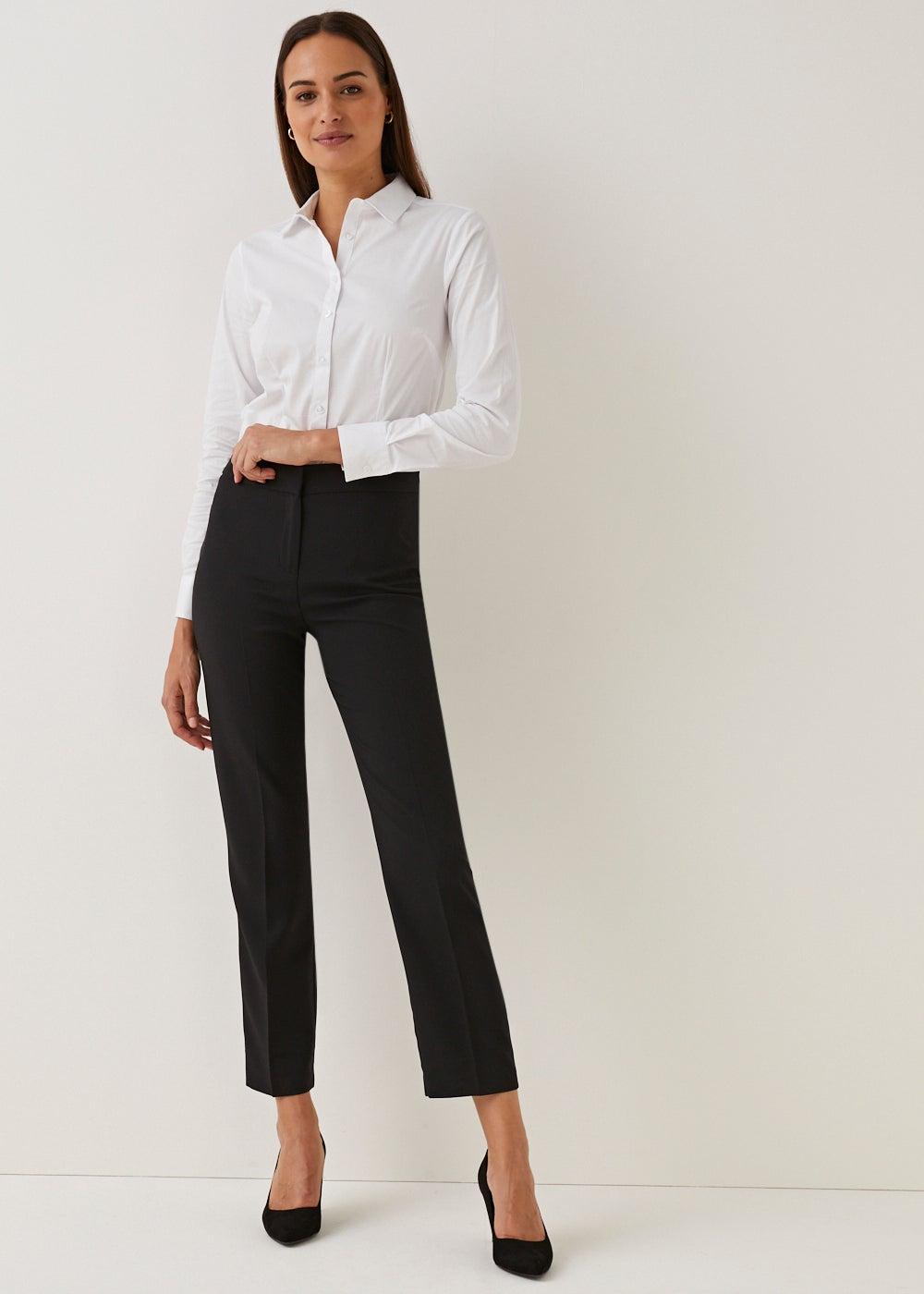 Black Straight Fit Trousers with Front Crease - Image 1