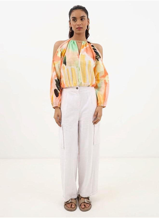 Scarlet Bloom Floral Cotton Off-Shoulder Blouse - Image 1