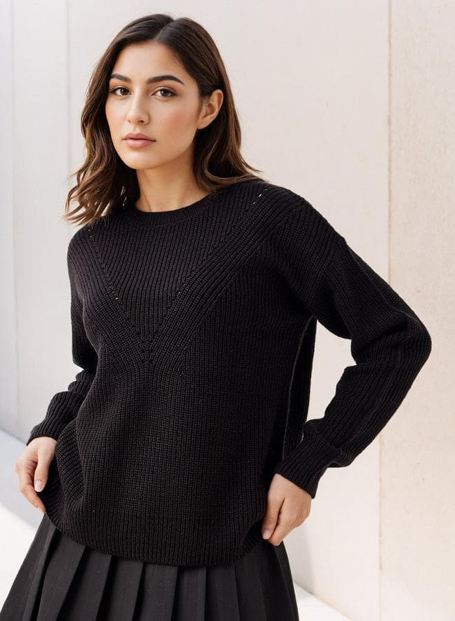 Textured Crew Neck Long Sleeve Sweater - Image 1
