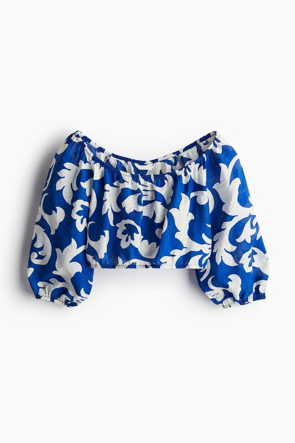 Cropped Blouse with Balloon Sleeves - Image 1