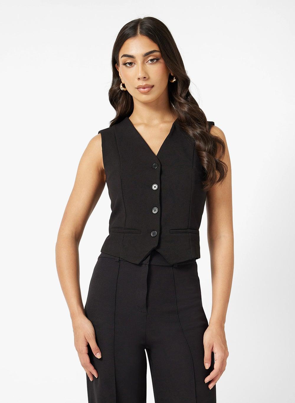 Black Sleeveless Button-Up Vest - Image 1