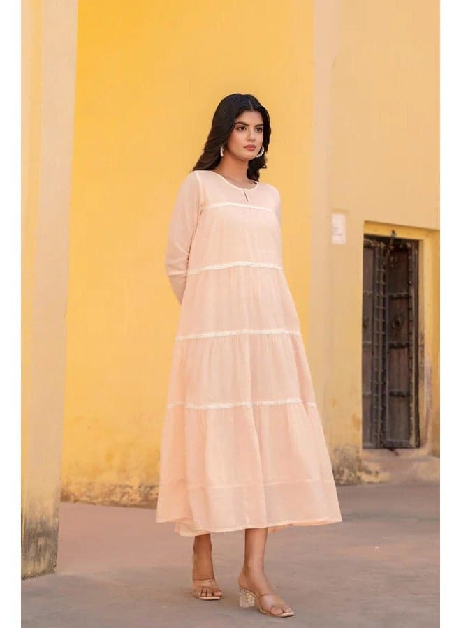 Pastel Peach Flared Kurti Dress - Image 1