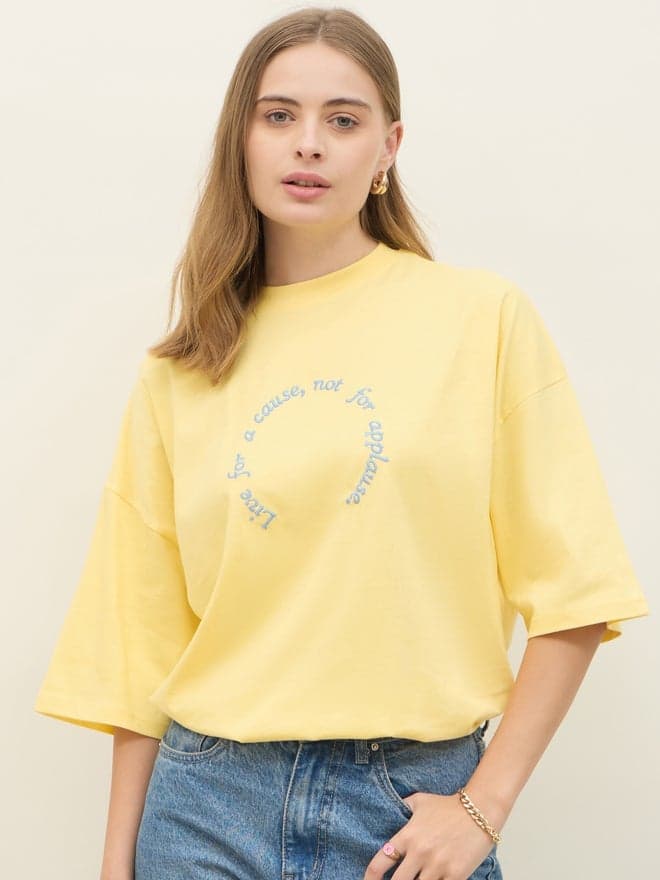 Styli Oversized Embroidered Slogan T-Shirt - Image 1