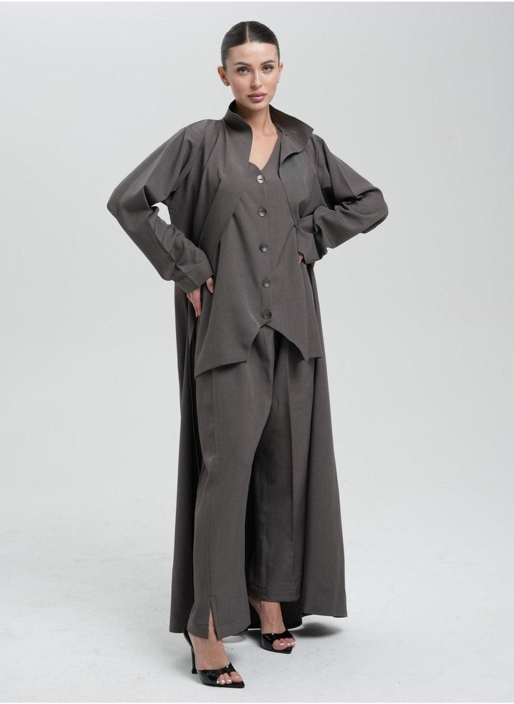 Front Open Abaya with Vest and Straight Pants - Image 1