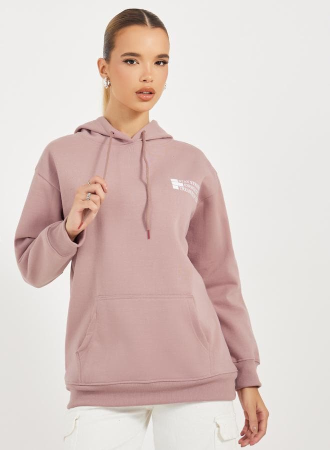 Regular Fit Longline Slogan Hoodie - Image 1