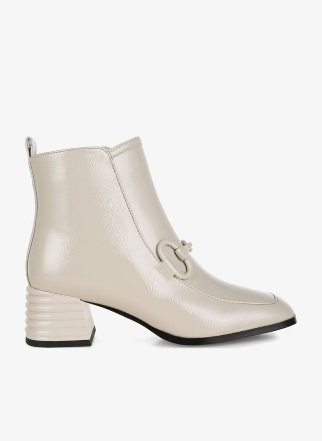 Beige Textured Block Heel Ankle Boots - Image 1