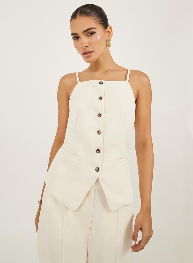 Styli Square Neck Buttoned Strappy Waistcoat - Image 1