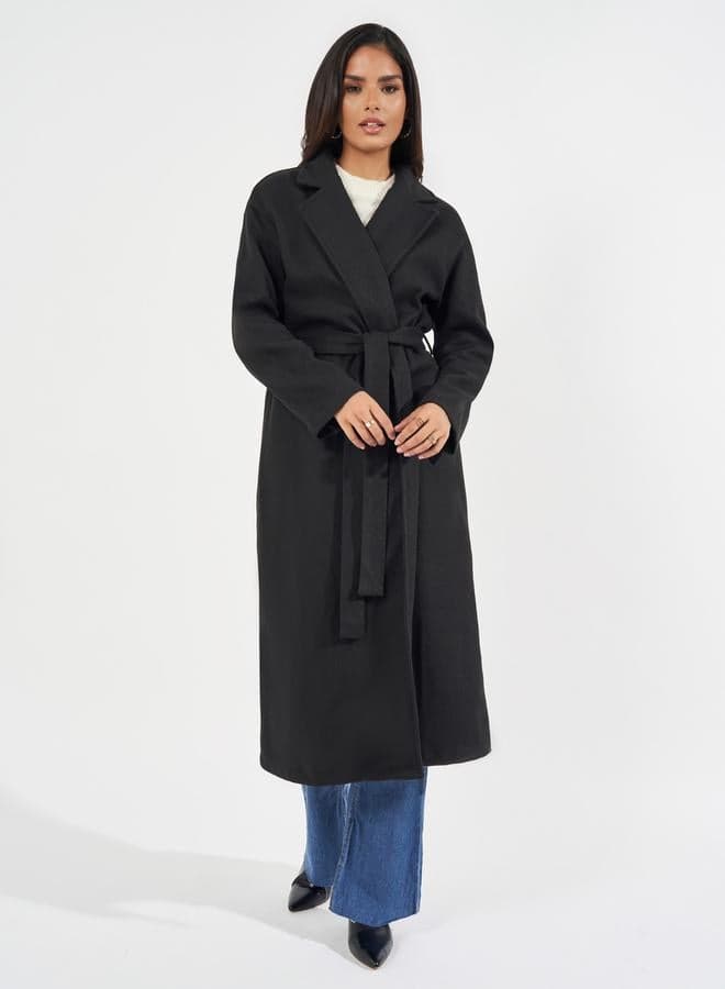 Regular Fit Midi Belted Wool-Like Coat - Image 1