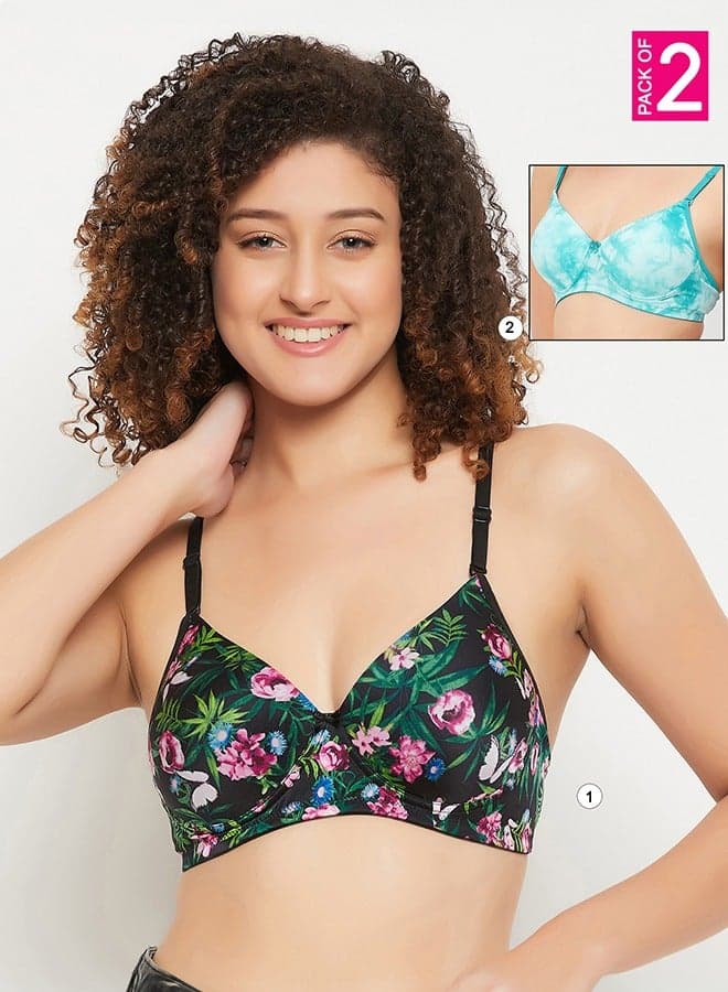 Clovia Pack of 2 Padded Non-Wired Multiway Tie-Dye T-Shirt Bras - Image 1