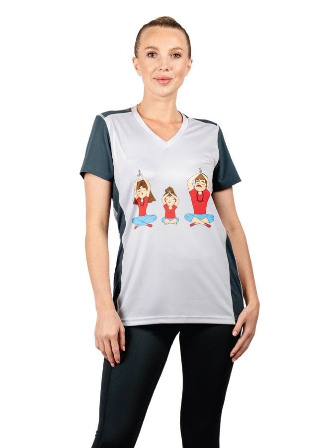 Women's V-Neck Short-Sleeve Tee with Mesh Panels - Image 1