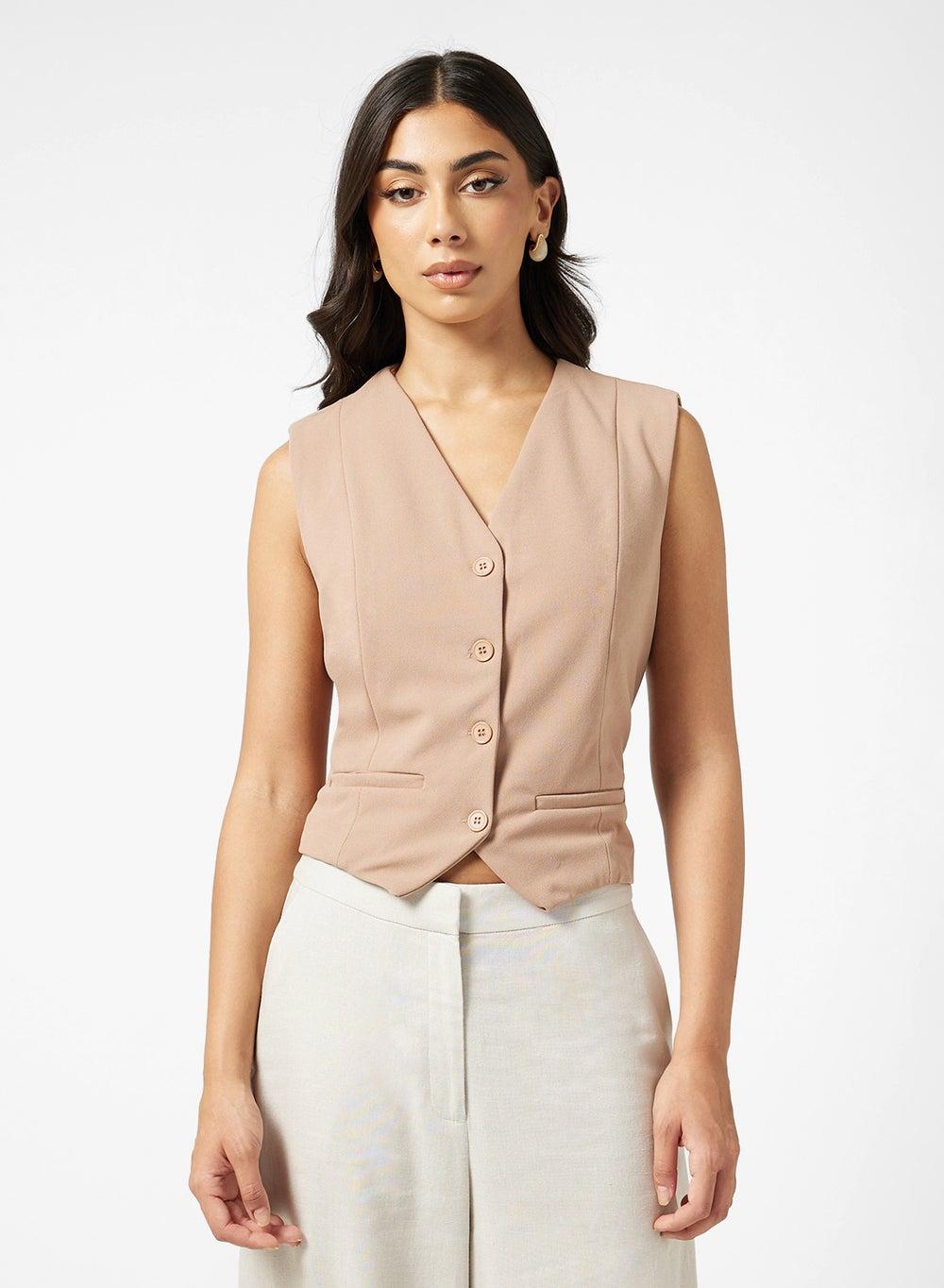 Beige Sleeveless Button-Up Vest - Image 1
