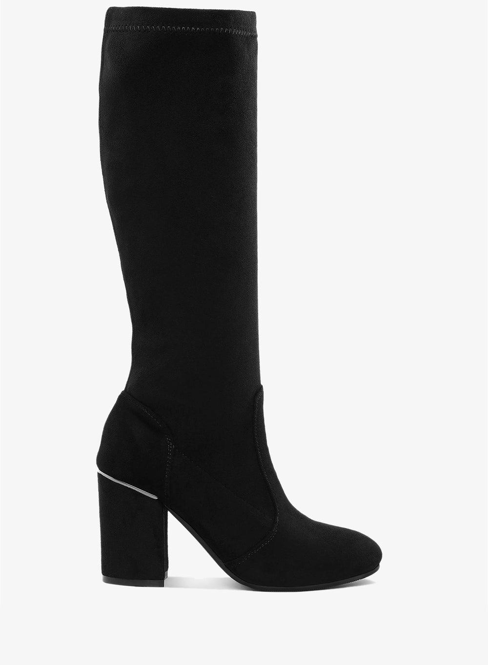 Black Microfiber Calf Boots with Block Heel - Image 1