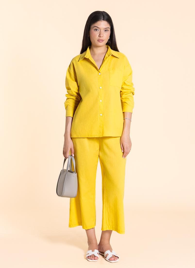 Linen Blend Comfort Shirt and Pants Set - Image 1