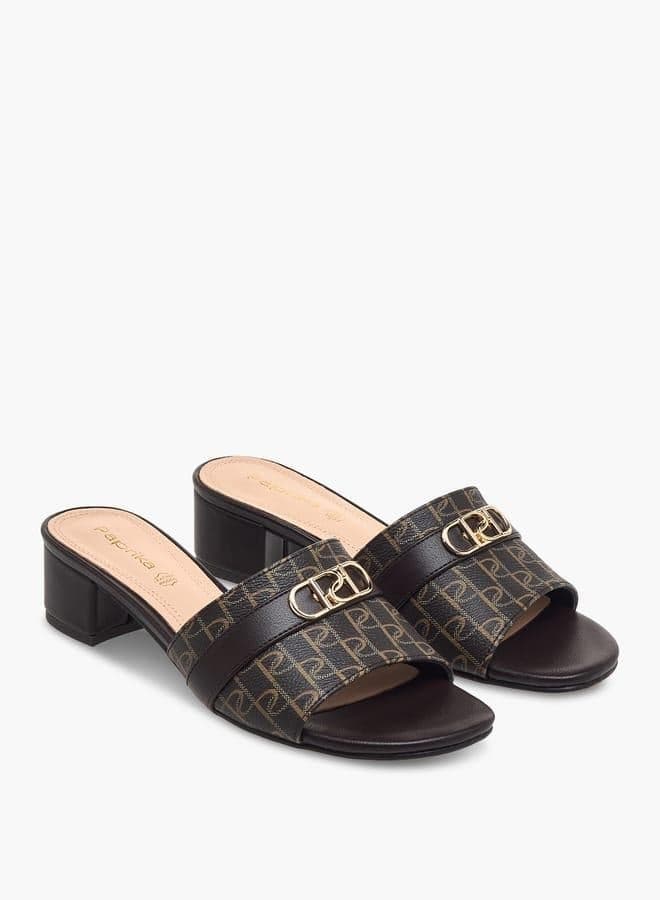 Women Monogram Print Slip-On Block Heel Sandals - Image 1