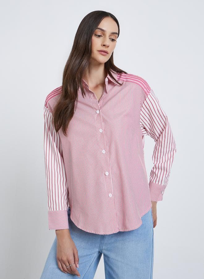 Styli Oversized Red and White Striped Buttoned Shirt - Image 1