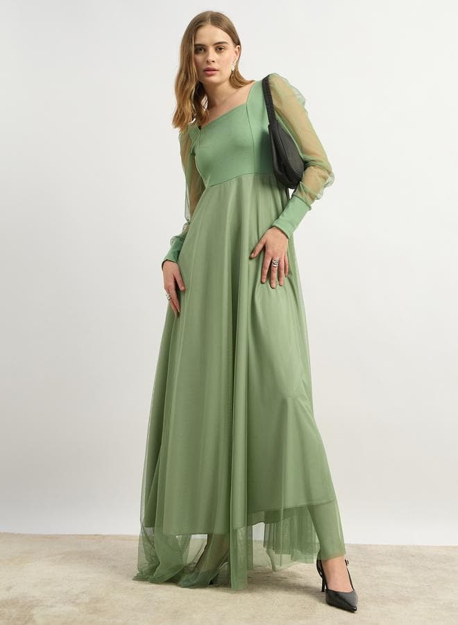 Chiffon Overlay Square Neck Maxi Dress - Image 1