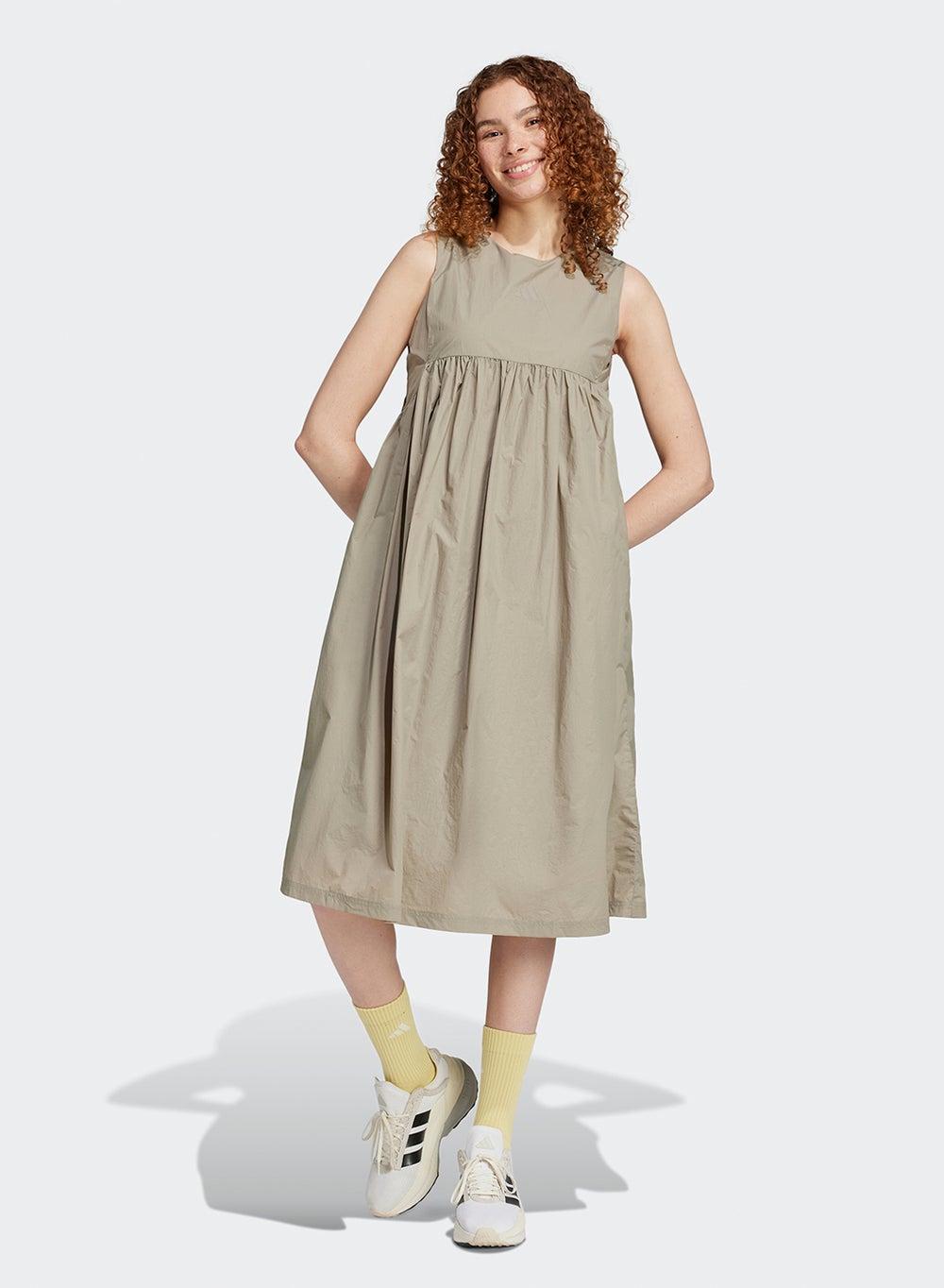 Sleeveless Khaki Poplin Midi Dress - Image 1
