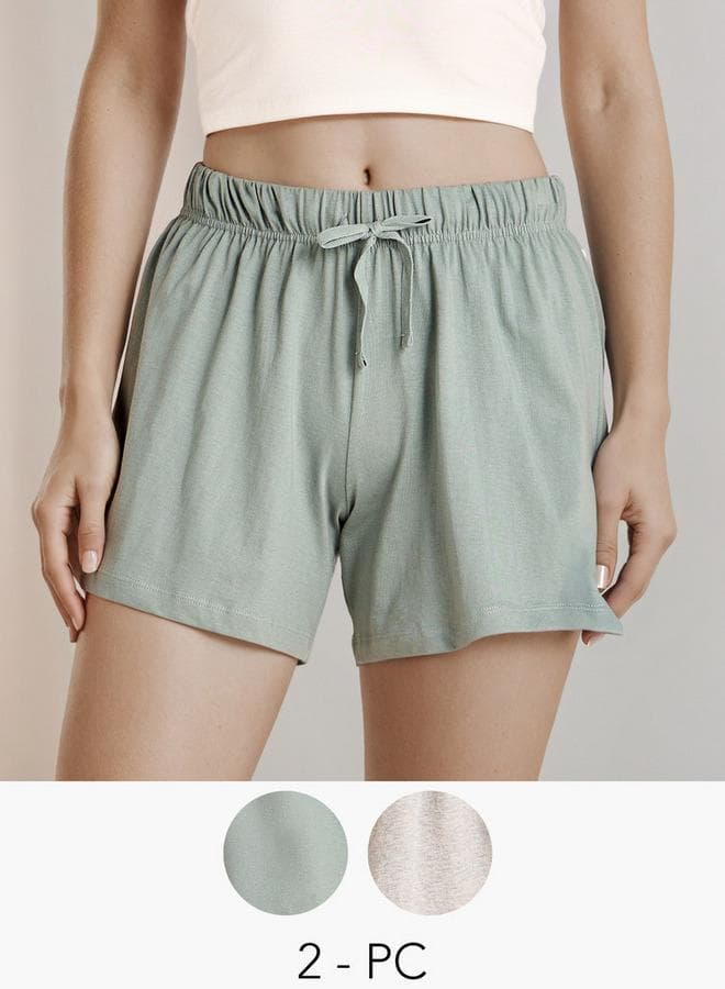 Set of 2 Drawstring Closure Nightwear Shorts - Image 1